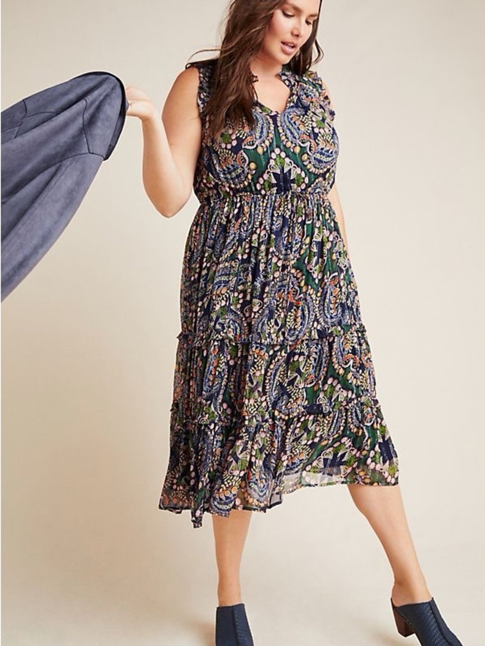 Anthropologie Paisley Floral Metallic Sleeveless Midi Dress - Picture 2 of 4